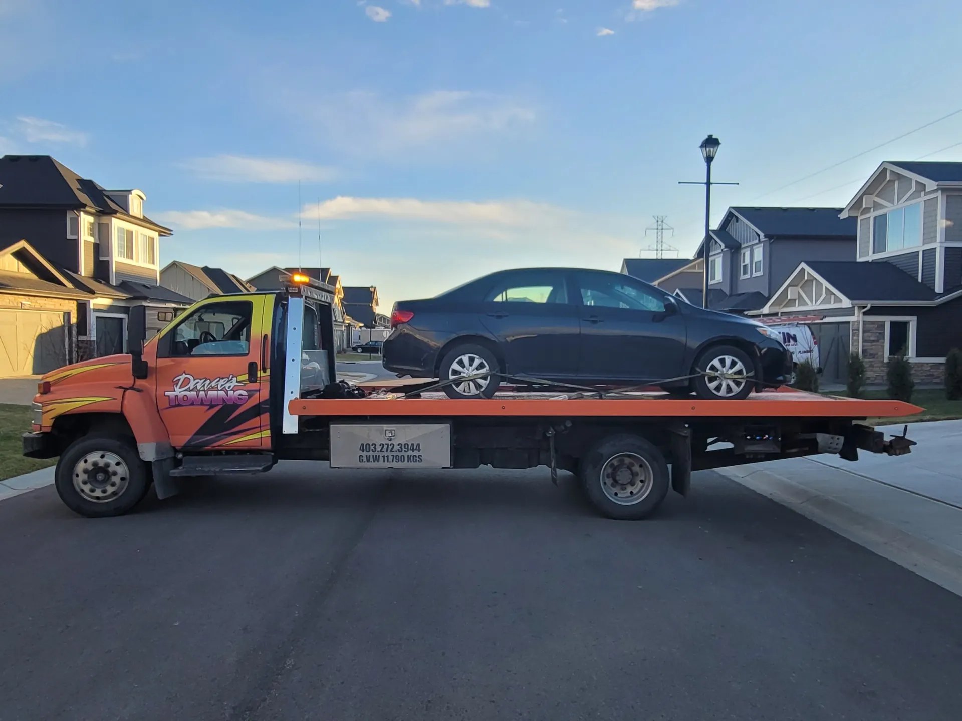 Everyday sedan towing in Calgary community